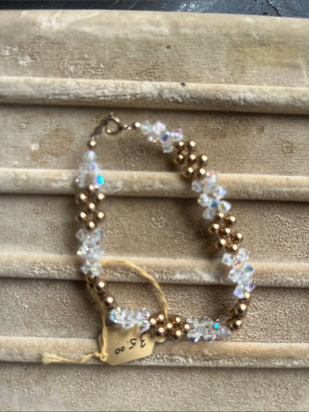 Gold and Crystal Beaded Women's Bracelet - Sparkling Clear Accent